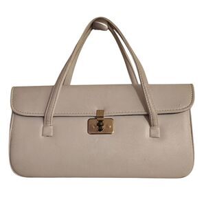 VTG 50s 60s Ivory Leather Gold Turn Lock Rectangular Hand Bag Purse